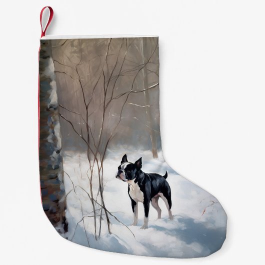 Petite Chaussette De Noël Boston Terrier Laisser neiger Noël (Devant)