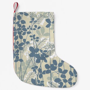 Petite Chaussette De Noël Botanique Bleu Japonais Vintage : Fougère à Feuill