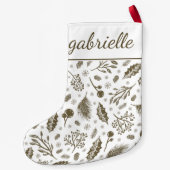 Petite Chaussette De Noël Botanique d'hiver rustique avec nom Holiday (Dos)