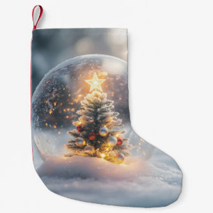 Petite Chaussette De Noël Boule à neige magique de Noël avec arbre lumineux