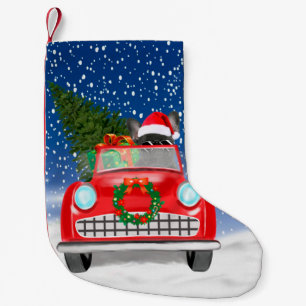 Petite Chaussette De Noël Bouledogue français conduisant une voiture dans la