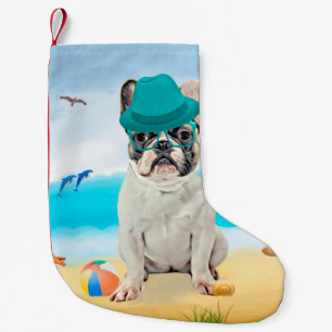 Petite Chaussette De Noël Bouledogue français sur la plage