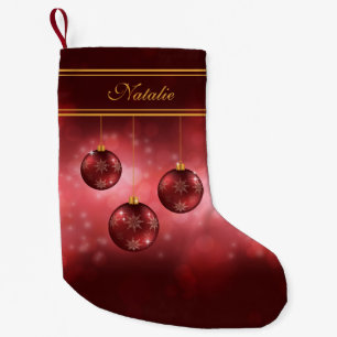 Petite Chaussette De Noël Boules de Noël festives rouges avec nom personnali