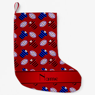 Petite Chaussette De Noël Boules de rugby rouges nommées personnalisées de