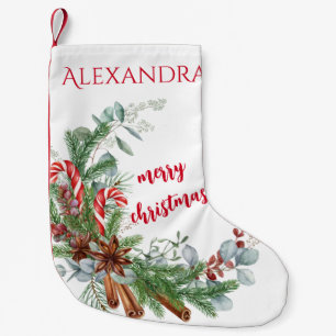Petite Chaussette De Noël Bouquet de Noël Rouge Vert Hiver Monogramme