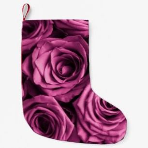 Petite Chaussette De Noël Bouquet de roses violets, fleurs fleuris arrière -