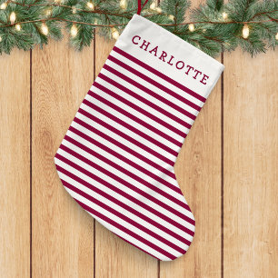 Petite Chaussette De Noël Bourgogne élégant personnalisé rayé blanc doux