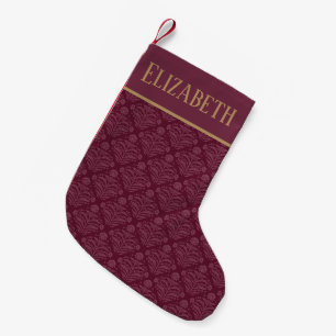 Petite Chaussette De Noël Bourgogne Floral Noël Damassé Chic Vintage