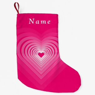 Petite Chaussette De Noël Boutique de Noël rose avec Coeurs - Nom personnali