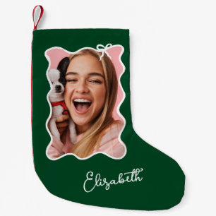 Petite Chaussette De Noël Bow de Noël Cadre photo vert et blanc ondulé