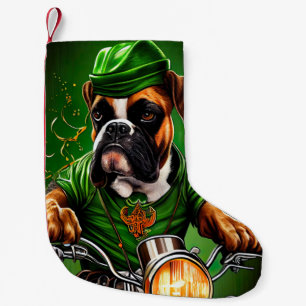 Petite Chaussette De Noël Boxer Chien Conduite Vélo St. Patrick's Day