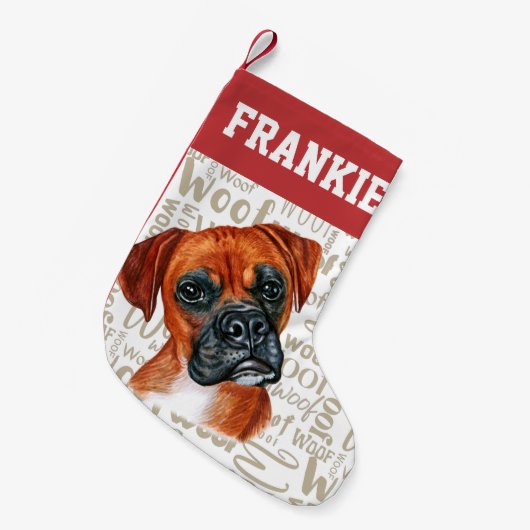 Petite Chaussette De Noël Boxer Chien Woof Imprimer Noël Stocker (Devant (Accrochage))