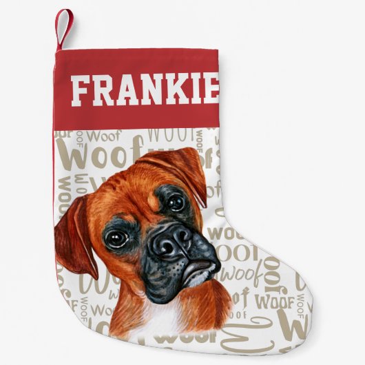 Petite Chaussette De Noël Boxer Chien Woof Imprimer Noël Stocker (Devant)