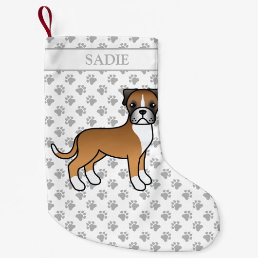 Petite Chaussette De Noël Boxer Cute Cartoon Chien et nom (Devant)