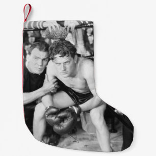 Petite Chaussette De Noël Boxer dans un coin avec entraîneurs, boxe, vintage