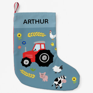 Petite Chaussette De Noël Boys Cute Tracteur et animaux de ferme Blue Kids