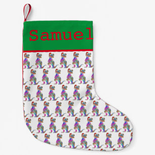 Petite Chaussette De Noël Boys Santa Dinosaur Add Name Funny Colorful T Rex
