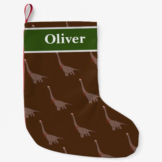 Petite Chaussette De Noël Brachiosaurus Dinosaur Motif Brown (Devant)