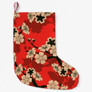 Petite Chaussette De Noël Branche de cerisier japonais : élégant