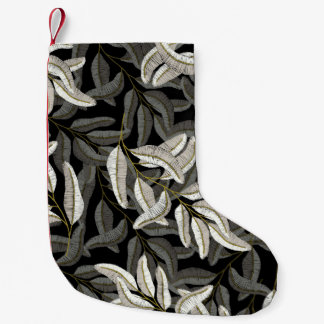 Petite Chaussette De Noël Branches brodées : imprimé noir-blanc.