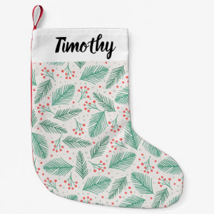 Petite Chaussette De Noël Branches de pin de Noël dessinées à la main Vert R