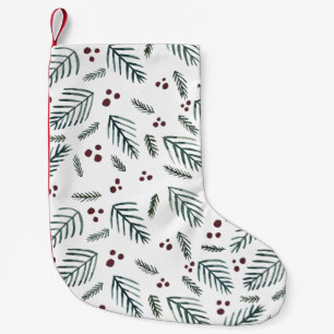 Petite Chaussette De Noël Branches et baies d'arbres de Noël - turquoise