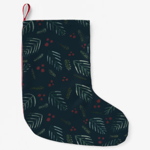 Petite Chaussette De Noël Branches et baies d'arbres de Noël - turquoise vin