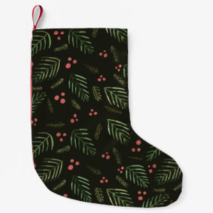 Petite Chaussette De Noël Branches et baies d'arbres de Noël - vert foncé