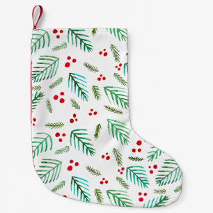 Petite Chaussette De Noël Branches et baies des arbres de Noël - rouge et ve