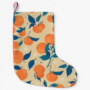 Petite Chaussette De Noël Branches Oranges : Motif Arrière - plan beige