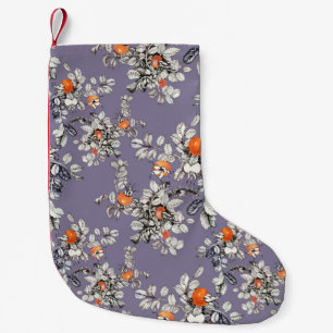 Petite Chaussette De Noël Branches Roses sauvages : Motif pourpre.