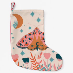 Petite Chaussette De Noël Bright Folk art Moths motif
