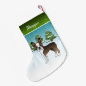 Petite Chaussette De Noël Brindle Boston Terrier Dans Une Forêt D'Hiver & No (Dos (Accrochage))