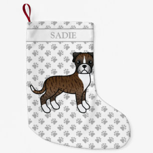 Petite Chaussette De Noël Brindle Boxer mignon Cartoon Chien & Nom
