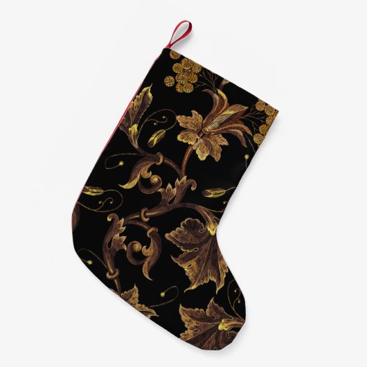 Petite Chaussette De Noël Broderie renaissance dorée patte transparente fleu (Devant (Accrochage))