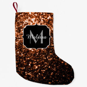 Petite Chaussette De Noël Bronze brun cuivre faux paillettes scintille Monog