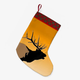 Petite Chaussette De Noël Brouillonnant Bull Elk au coucher du soleil Art or