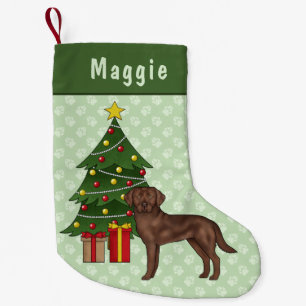 Petite Chaussette De Noël Brown Labrador Retriever Chien avec arbre de Noël
