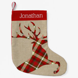 Petite Chaussette De Noël Brûlure rustique avec nom personnalisé Renne rou