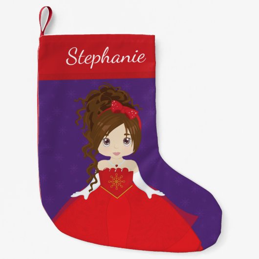 Petite Chaussette De Noël Brunette Princess Christmas Stocker (Devant)
