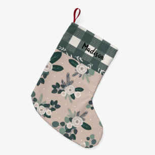 Petite Chaussette De Noël Buffalo Check En vichy Nom Hunter Green Floral