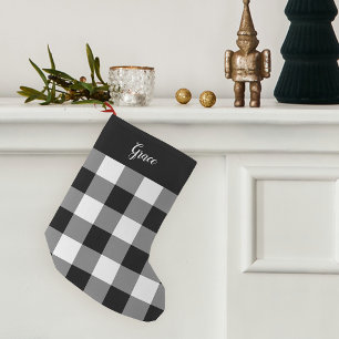 Petite Chaussette De Noël Buffle noir et blanc plaqué personnalisé