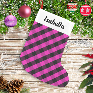 Petite Chaussette De Noël Buffle rose personnalisé Plaid Check Rustique
