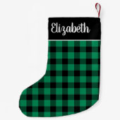 Petite Chaussette De Noël Buffle vert et noir Plaid Nom personnalisé (Dos)