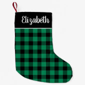 Petite Chaussette De Noël Buffle vert et noir Plaid Nom personnalisé (Devant)