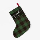 Petite Chaussette De Noël Buffle vert Plaid avec Joyeux Script Noël (Dos (Accrochage))