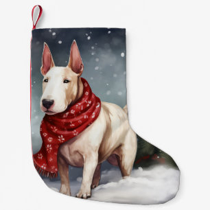 Petite Chaussette De Noël Bull Terrier Chien à Noël de neige