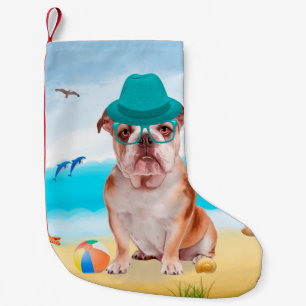 Petite Chaussette De Noël Bulldog anglais sur la plage
