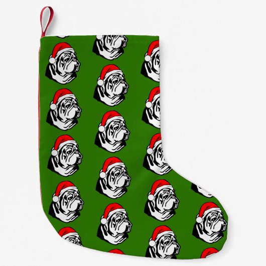 Petite Chaussette De Noël Bulldog avec le chapeau de Noël (Devant)