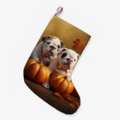 Petite Chaussette De Noël Bulldog Chiot Automne Citrouille de plaisir (Devant (Accrochage))